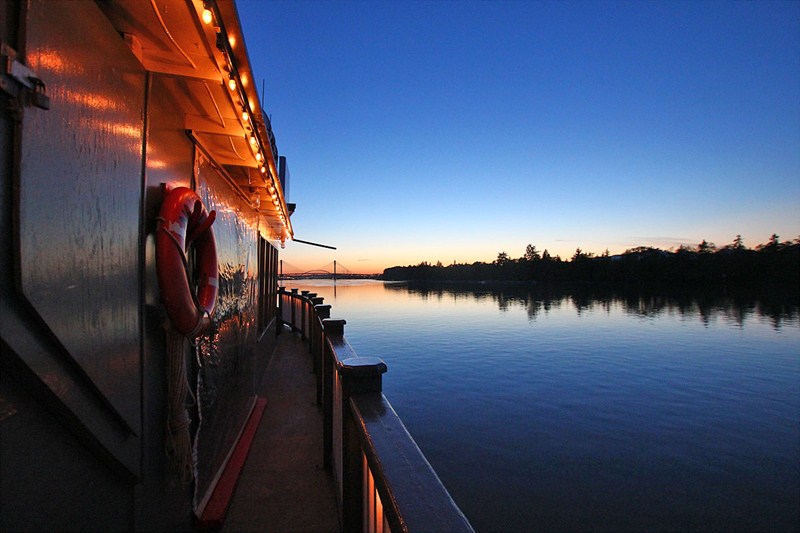 MV Native deck walkway at sunset