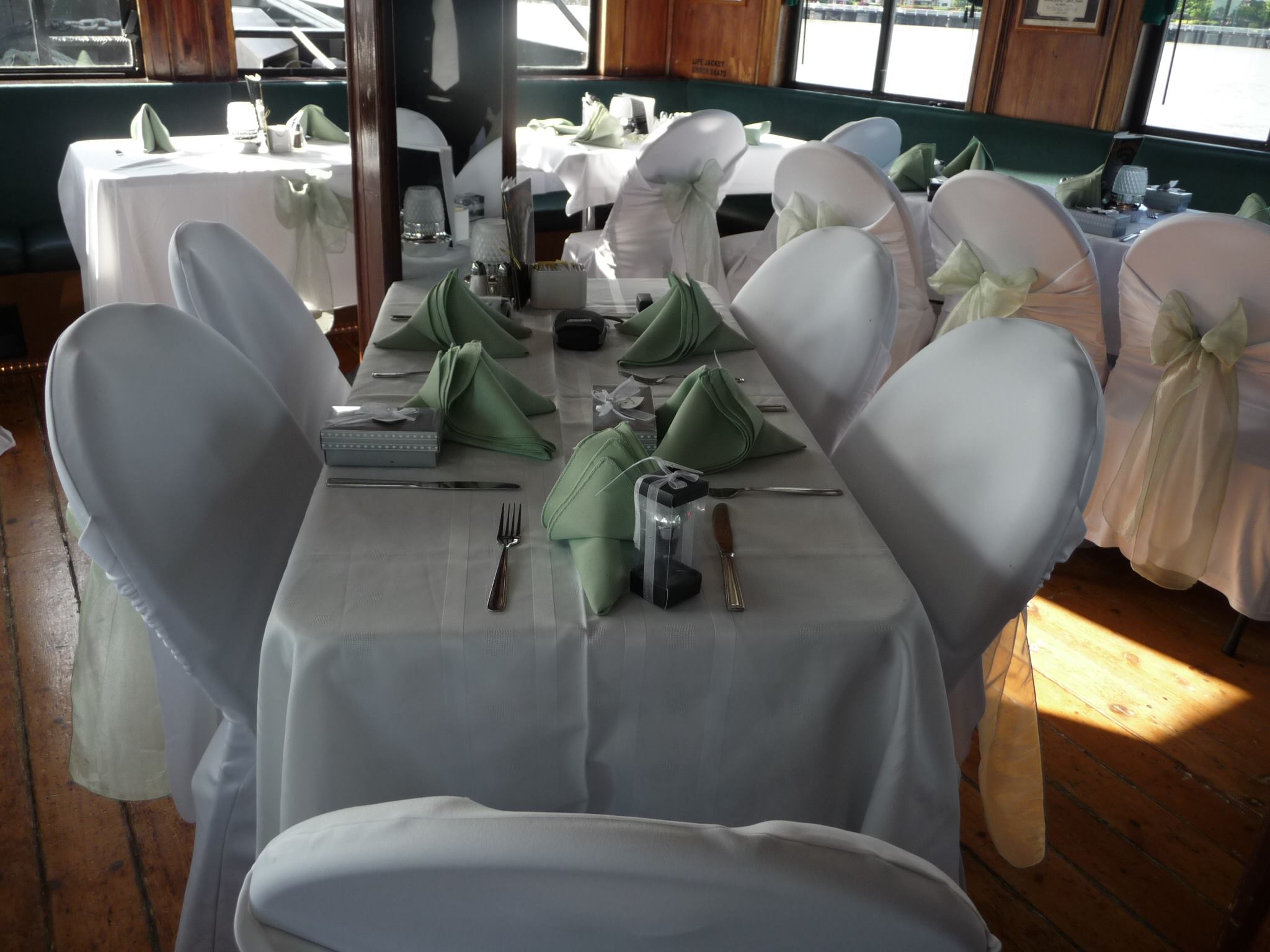 Elegant formal table setting aboard the MV Native